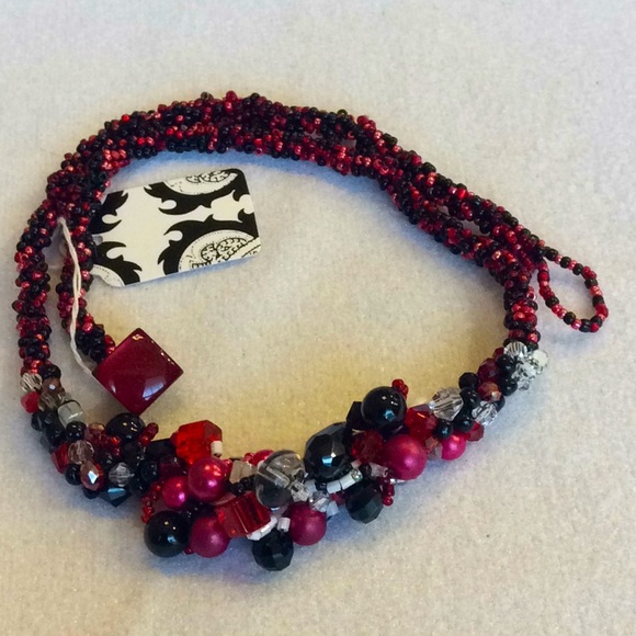 FINAL SALE PRICE CL Designs Embellished Necklace in Red, Blk & Wht - Picture 1 of 5